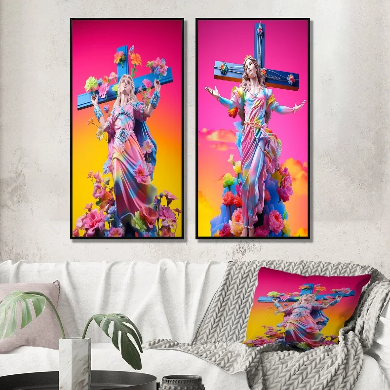 Elegant crystal table lamps-Designart "Barbie Jesus Vibrant Rainbow Colors II" Christianism Wall Art Décor Gallery Wall Set For Home Decor