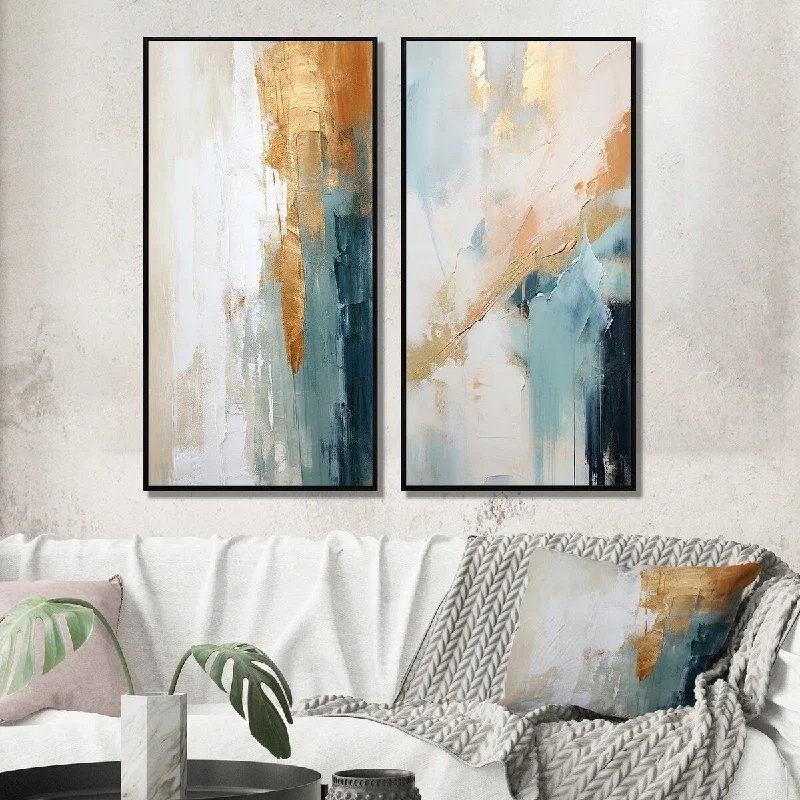 Elegant gold plant pots-Designart "Blissful Solitude Abstract Painting Vintage Blue I" Abstract Painting Framed Wall Art Wall Art Set Of 2