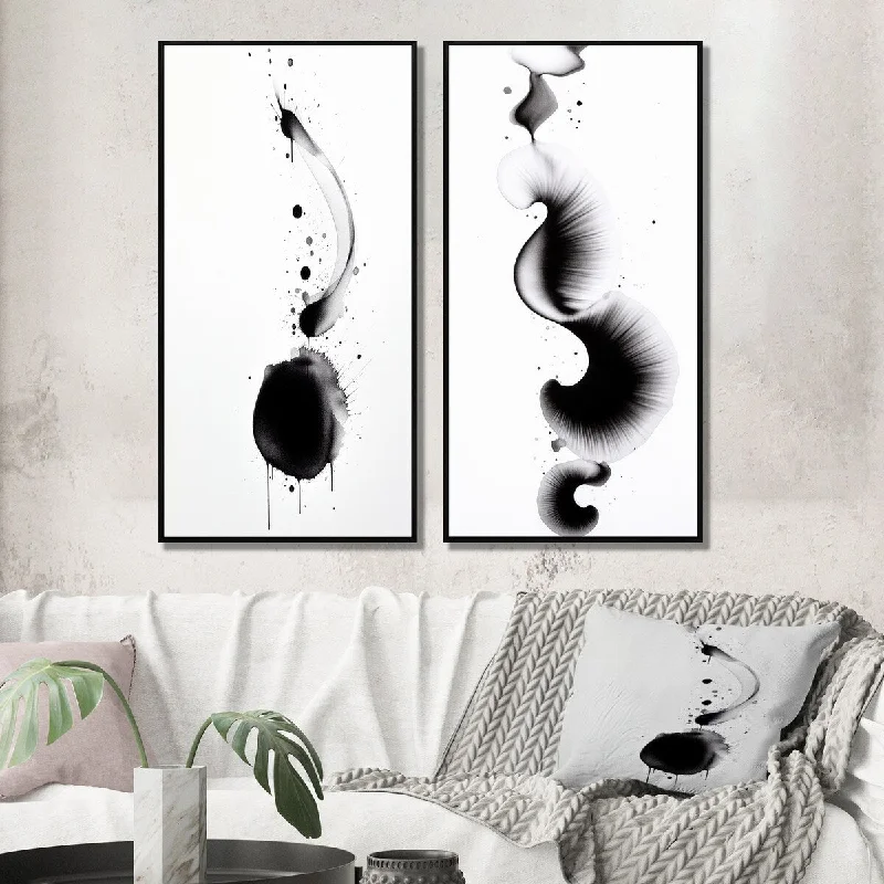 Cute animal wall art-Designart "Subtle Ink Monochromatic Symphony III" Abstract Painting Wall Art Décor - Modern Wall Art Set Of 2