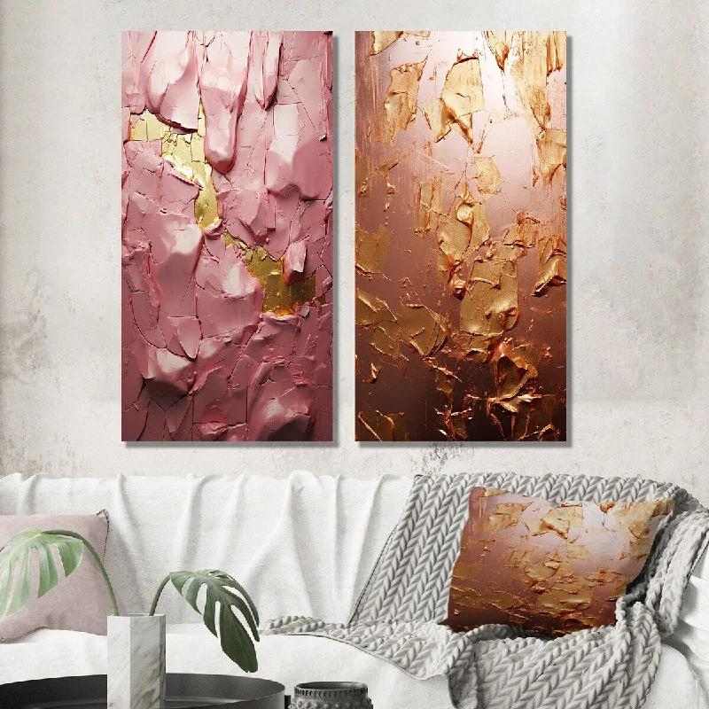 Rustic burlap wall hangings-Designart "Sudden Joy Mystical Abstraction Pink And Gold II" Abstract Wall Art Set of 2 - Modern For Office Decor