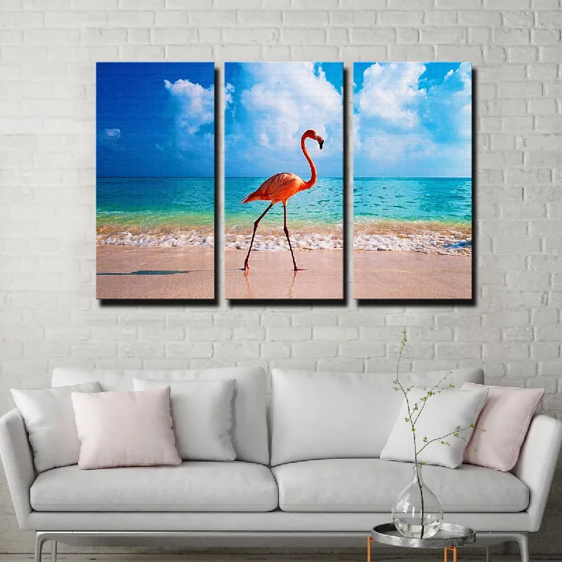 Elegant crystal table lamps-Flamingo On The Beach Canvas Set