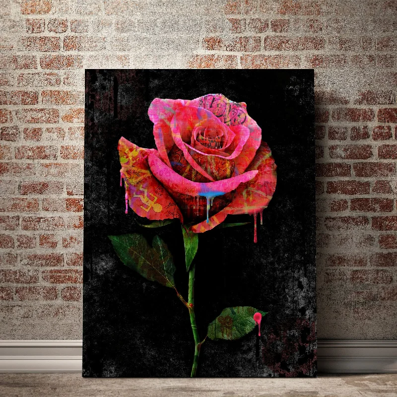 Rustic burlap wall hangings-Paint Drip Rose