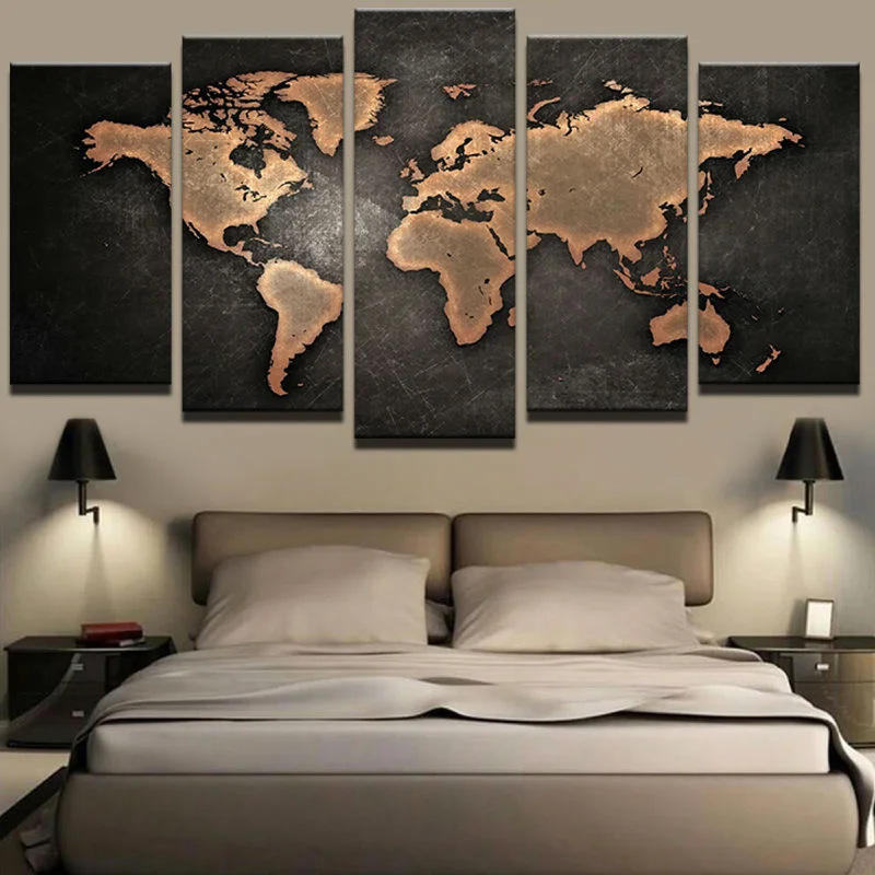 Retro ceramic table vases-World Map 5 Piece Canvas Set