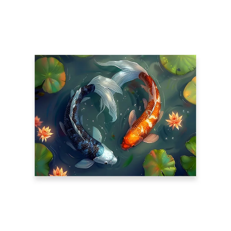 Bold black picture frames-Yin and Yang Koi Fish