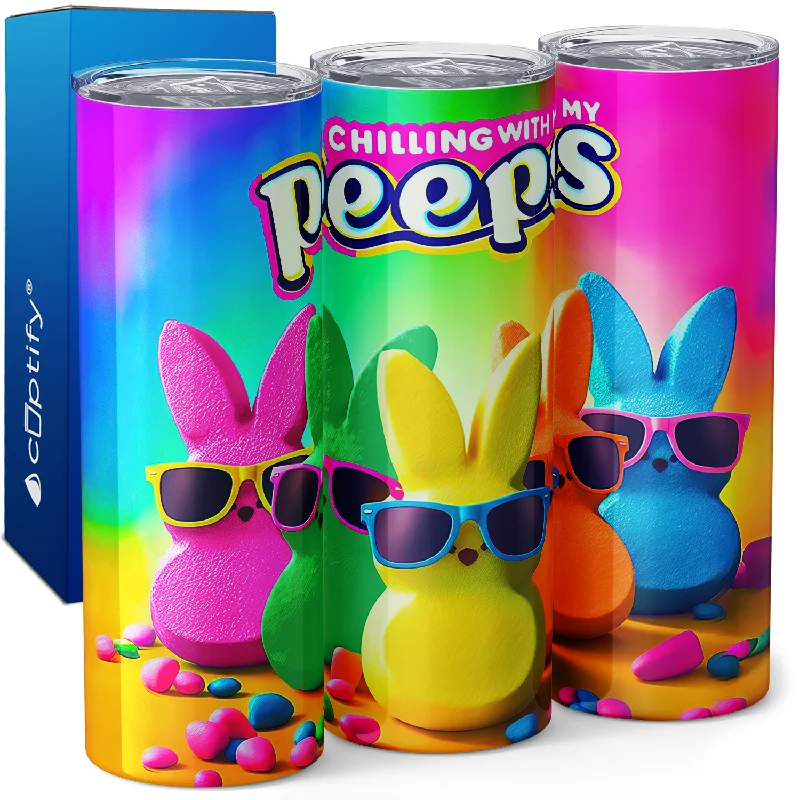 Glitter-decorated tumblers for fun-Chilling with my Peeps Easter 20oz Skinny Tumbler