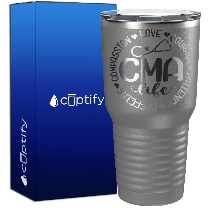 Heavy-duty glass beer mugs-CMA Life - Compassion, Love, Courage, Patience, Caffeine 30oz Nurse Tumbler