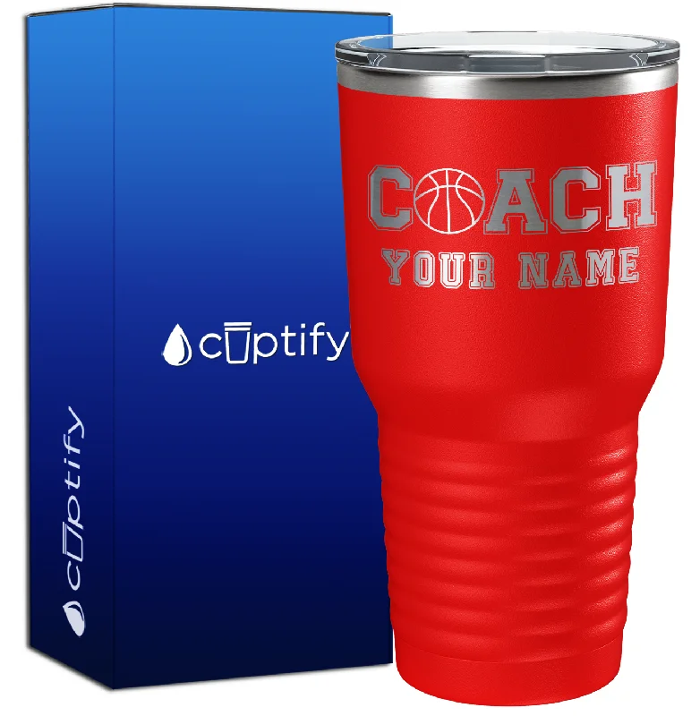 Glittery plastic tumblers-Personalized Coach Basketball 30oz Coach Tumbler