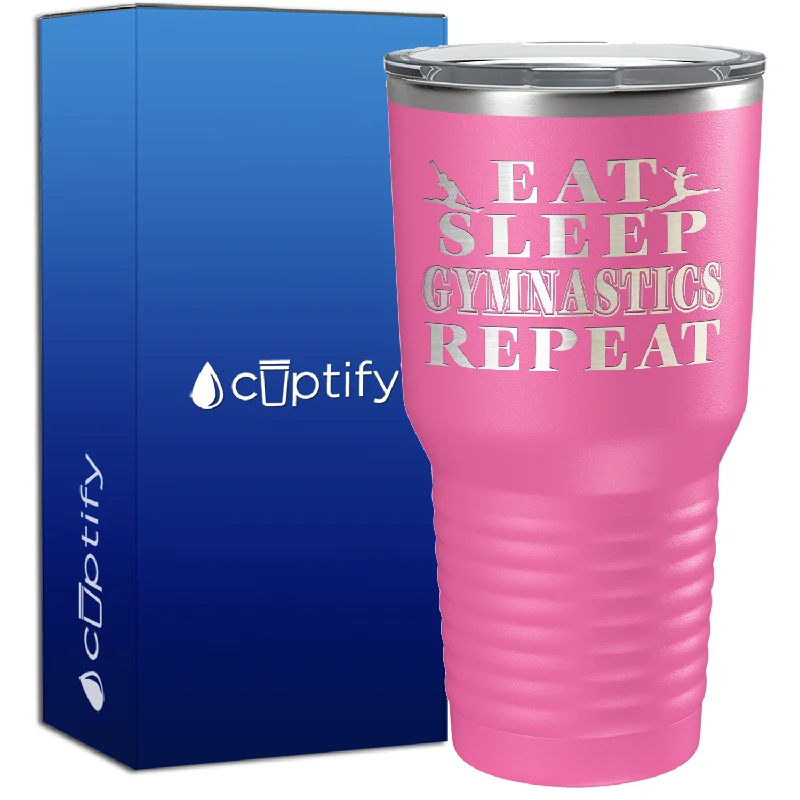 Glittery plastic tumblers-Eat Sleep Gymnastics Repeat  30oz Gymnastics Tumbler