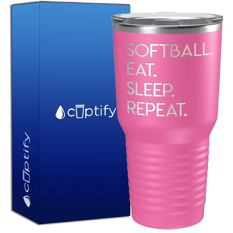 Funny quote mugs for humor-Eat Sleep Softball Repeat 30oz Softball Tumbler