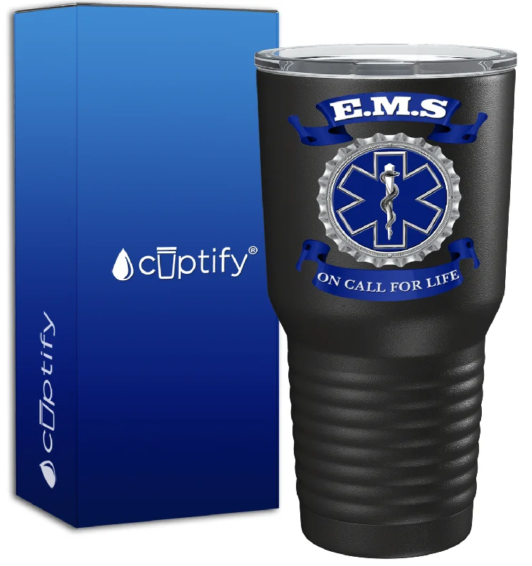 Hand-blown glass cups-EMS Blue on Call for LIFE on 30oz Black Paramedic Tumbler