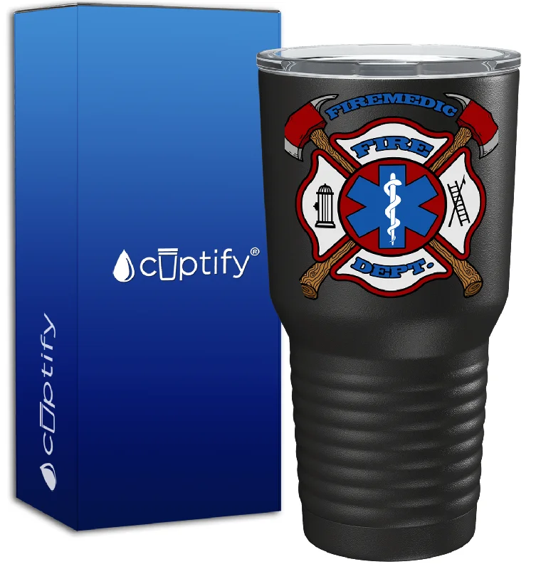 Luxury crystal wine tumblers-Firemedic Fire Department Badge on 30oz Black Paramedic Tumbler