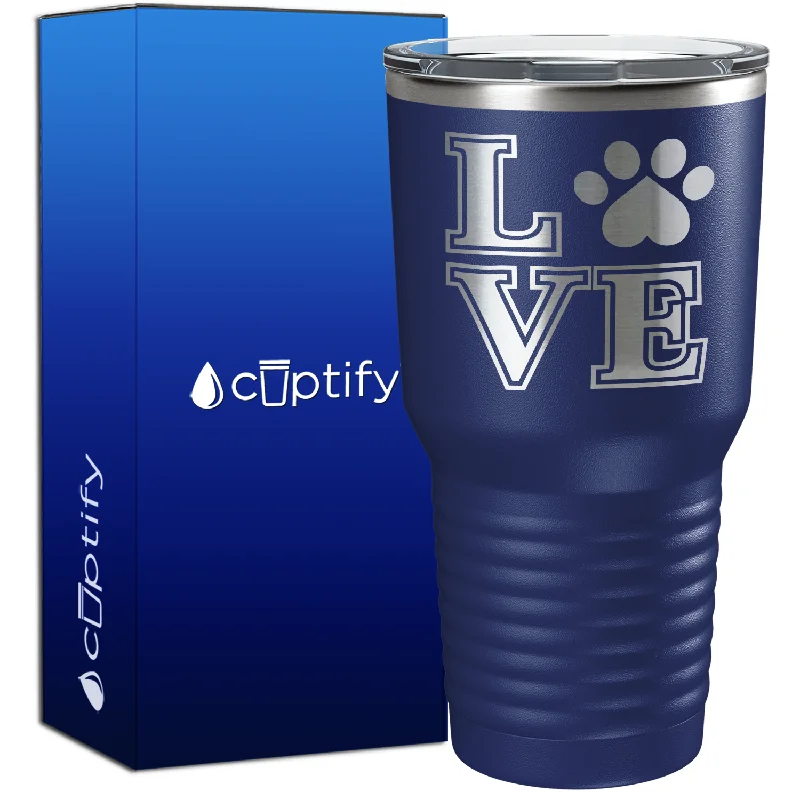 Custom engraved tumblers-Love Dogs Paw Print 30oz Dogs Tumbler