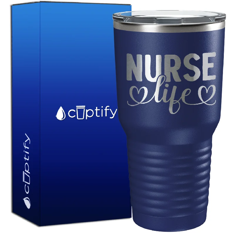 Compact silicone travel cups-Nurse Life Hearts 30oz Nurse Tumbler