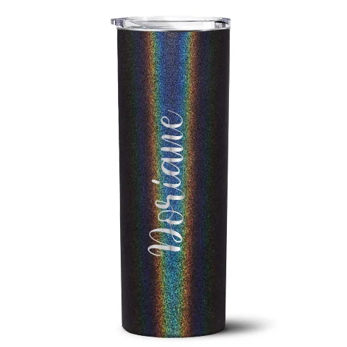 Insulated stainless steel cups-Personalized Black Glitter Skinny Engraved Tumbler