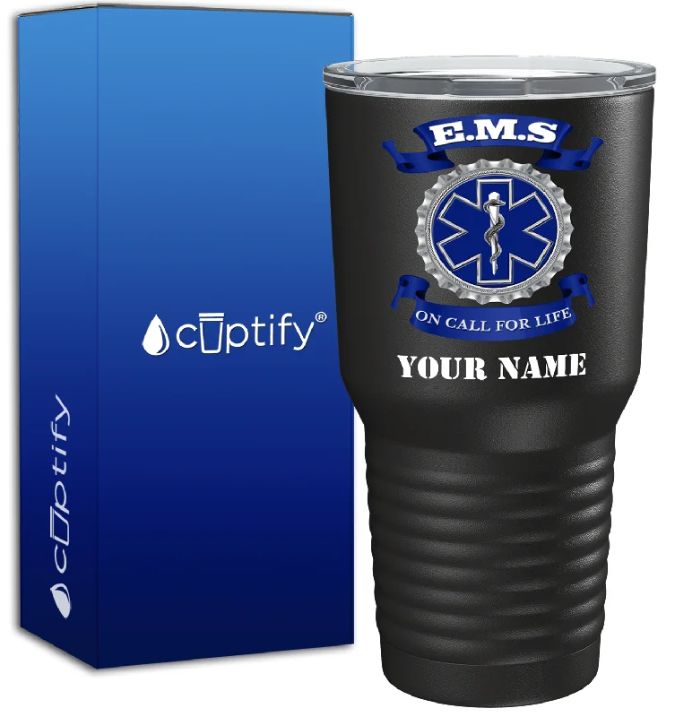 Cute cartoon character cups-Personalized EMS Blue on Call for LIFE on 30oz Black Paramedic Tumbler