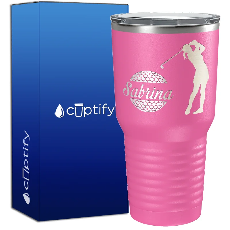 Festive Christmas mugs-Personalized Female Golfer 30oz Golf Tumbler