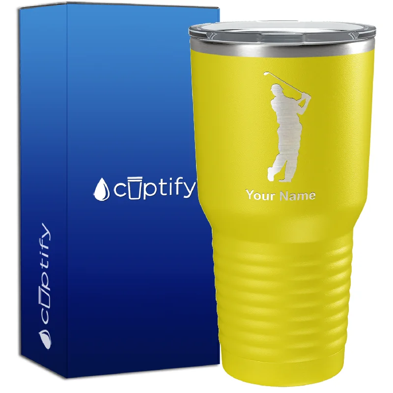 Color-changing ceramic cups-Personalized Golf Player Silhouette 30oz Golf Tumbler