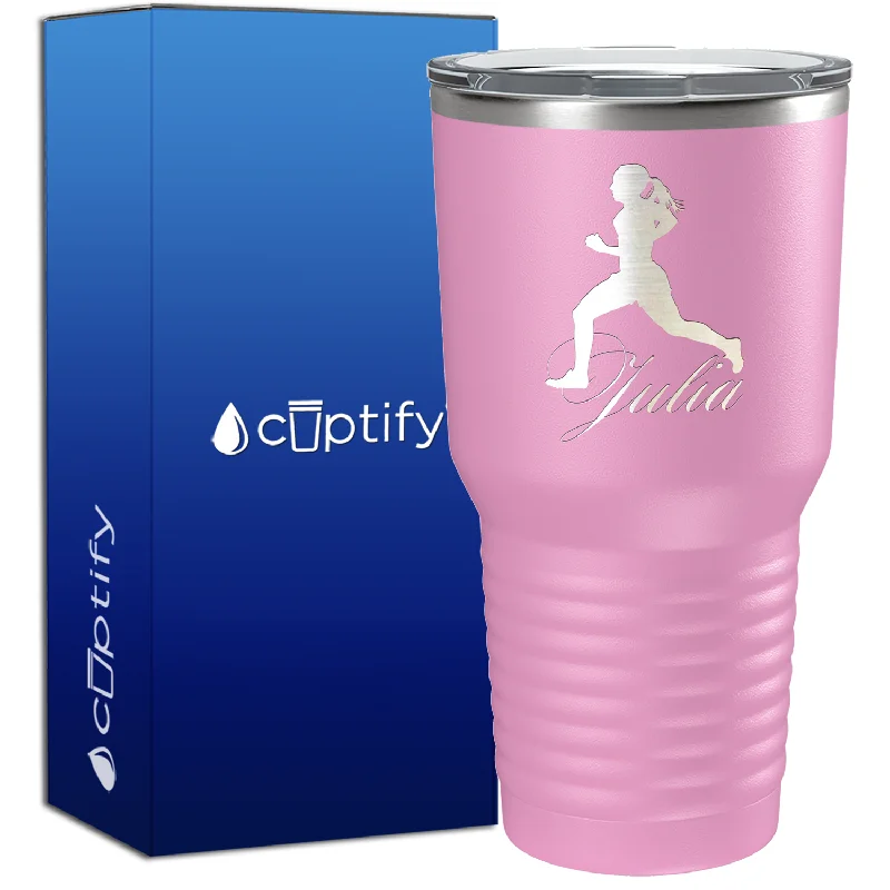 Cute floral-patterned teacups-Personalized Running Women Silhouette 30oz Cross Country Tumbler