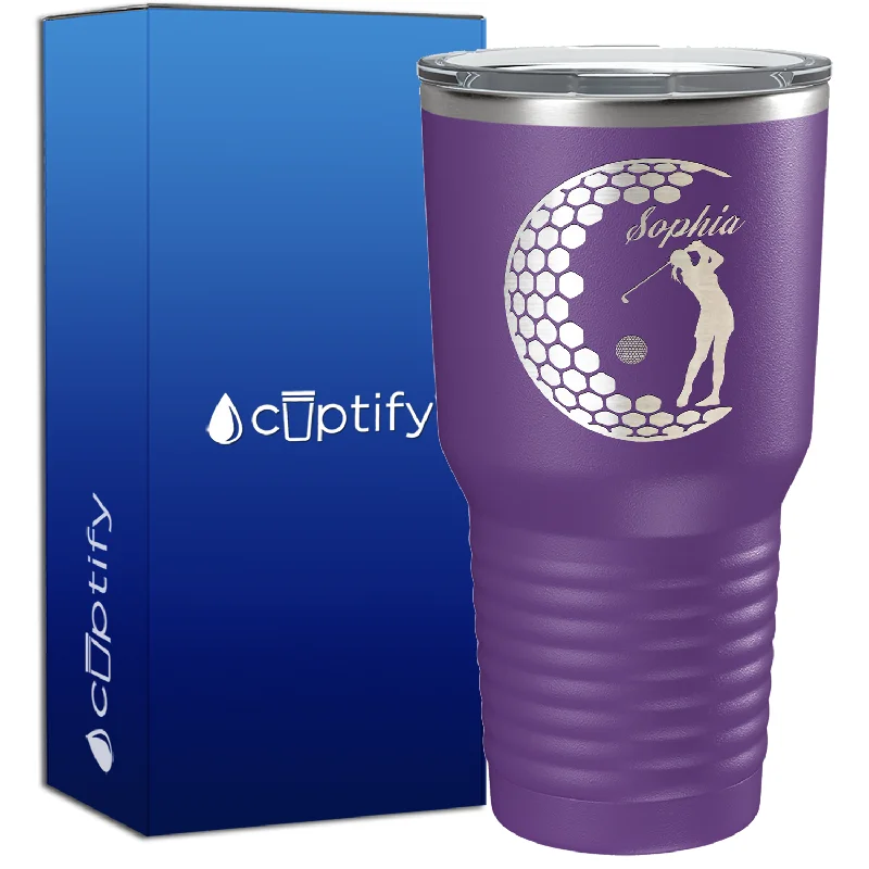 Stackable porcelain coffee cups-Personalized Women Golfer 30oz Golf Tumbler