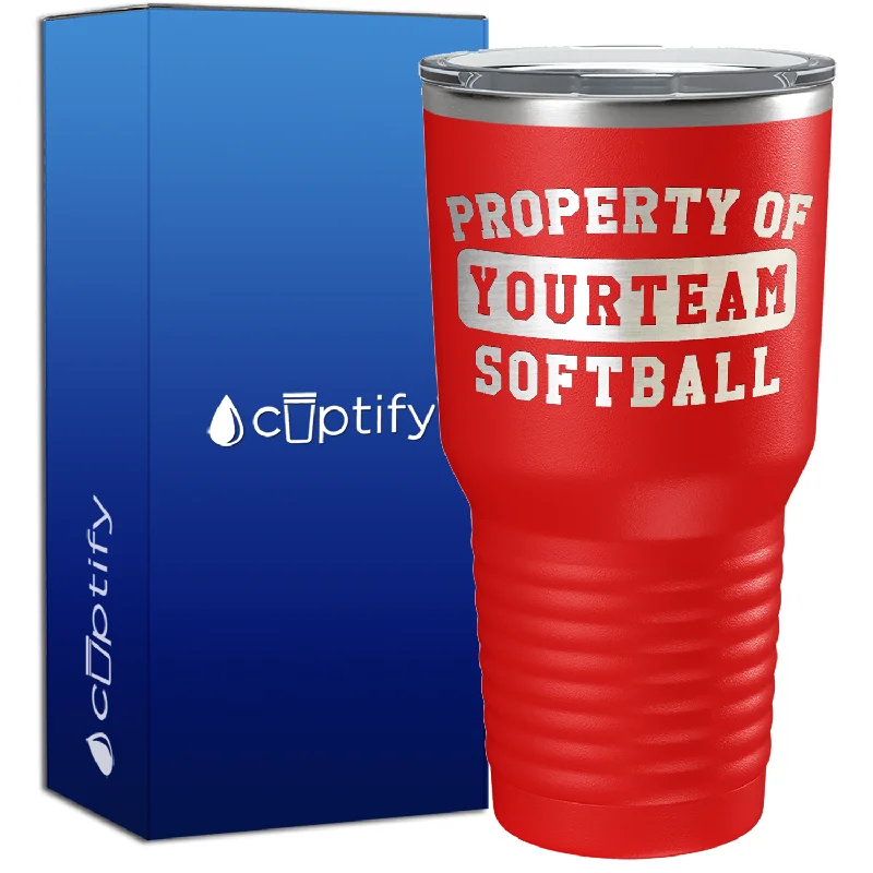 Retro enamel camping cups-Property of Your Team Softball 30oz Softball Tumbler