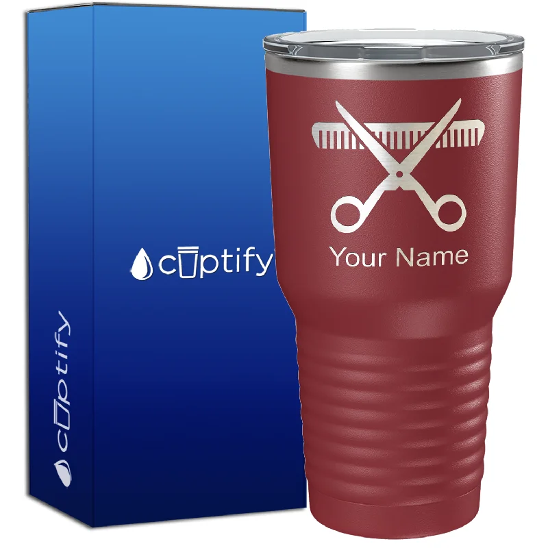 Custom engraved tumblers-Silhouette Hair Stylist Scissor and Comb 30oz Hair Stylists Tumbler