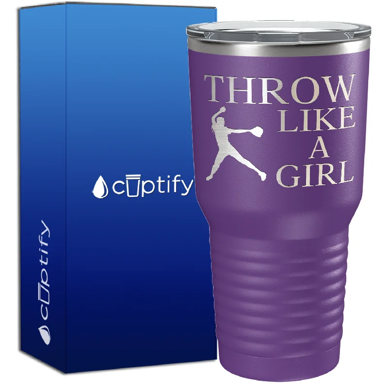 Matte black ceramic cups-Throw Like a Girl 30oz Softball Tumbler